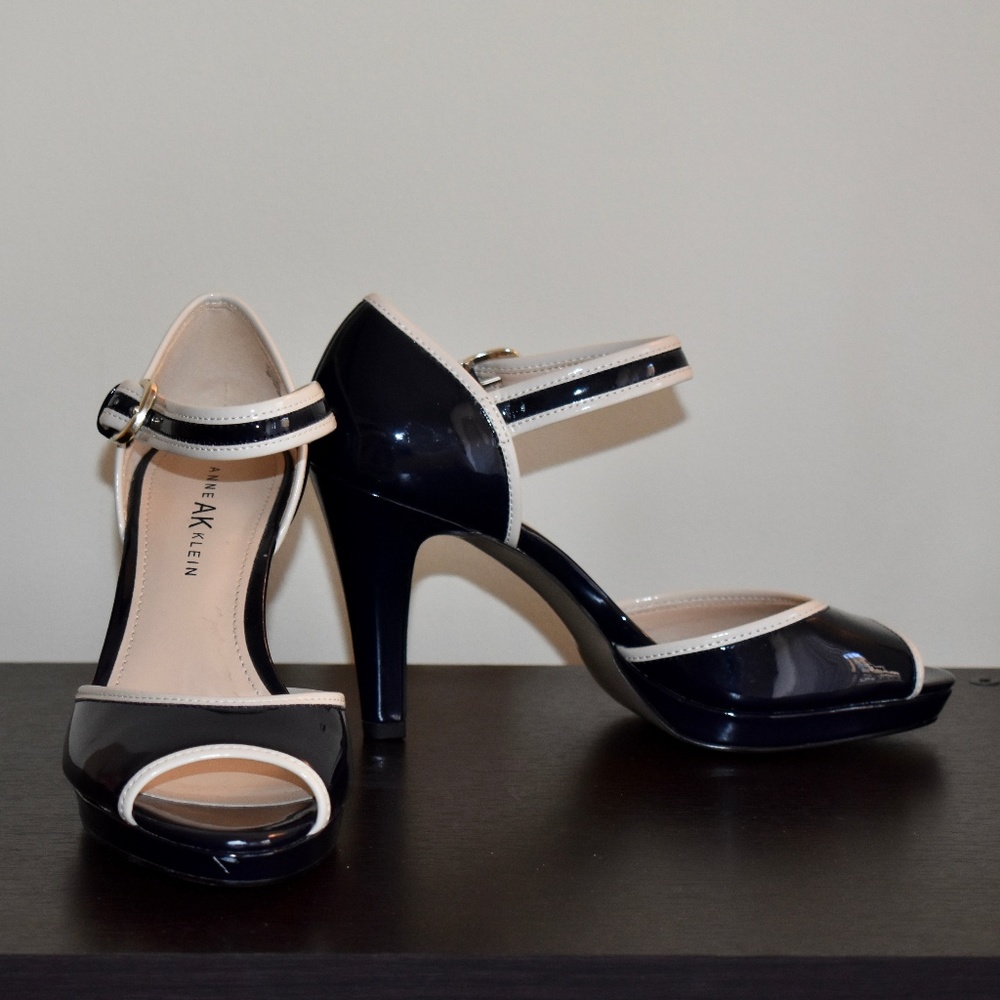 Navy and White Open Toe Anne Klein Heels